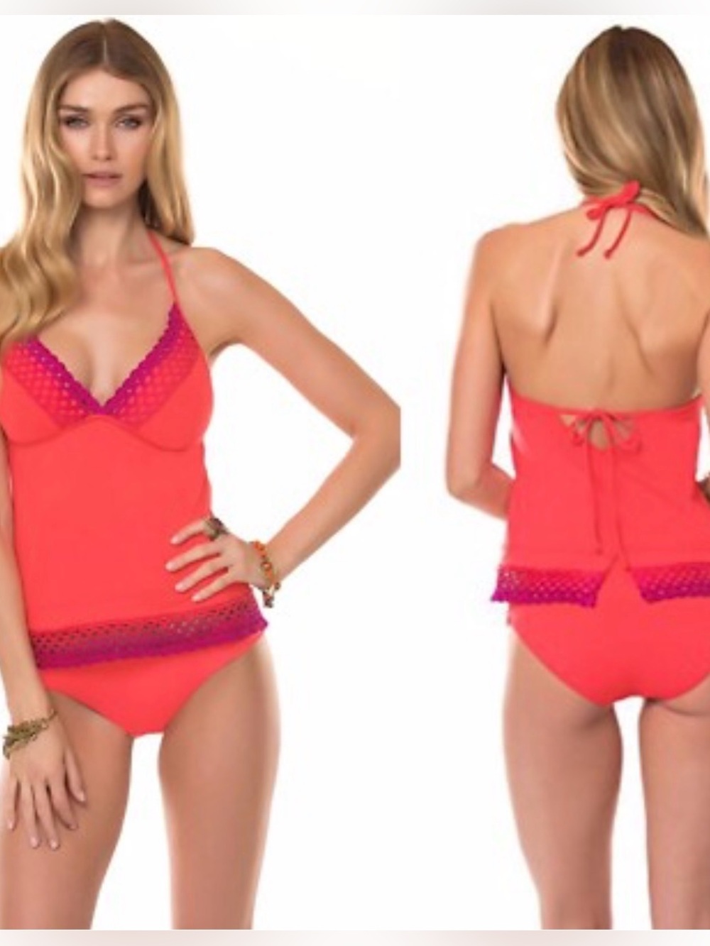 Becca Boston Proper Orange Blossom Embroidered Swim Tankini 2 piece Set